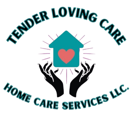 Logo: hands cupping a house with a heart inside, radiating light, text: Tender Loving Care Home Care Services LLC.