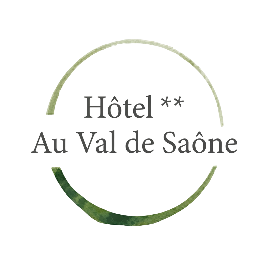 Logo de l'Hôtel ** Au Val de Saône en gris avec un motif en arc de cercle vert