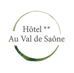 Logo de l'Hôtel ** Au Val de Saône en gris avec un motif en arc de cercle vert