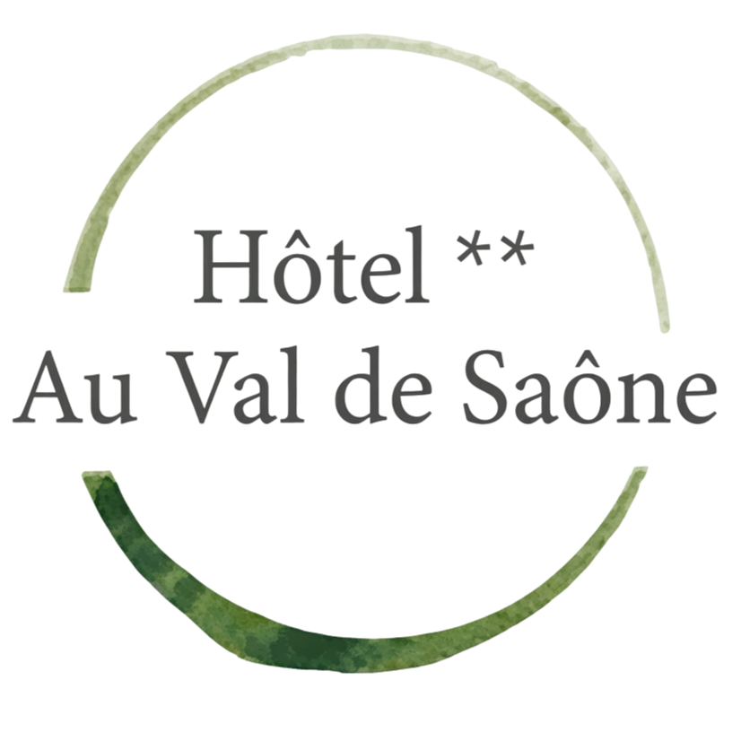 Logo pour l'Hôtel ** Au Val de Saône, avec un motif circulaire vert à coups de pinceau sur fond blanc