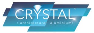 A blue and white logo for crystal architectural aluminium