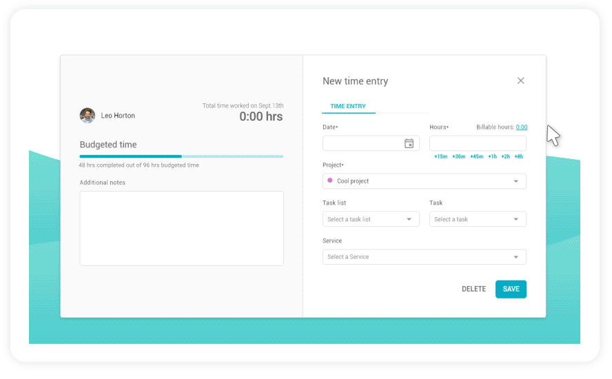 A digital interface showing a modal window for creating a new task, with fields for task details, assignments, and tags.