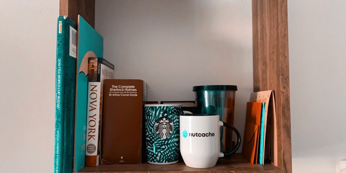 A shelf holding books, including a