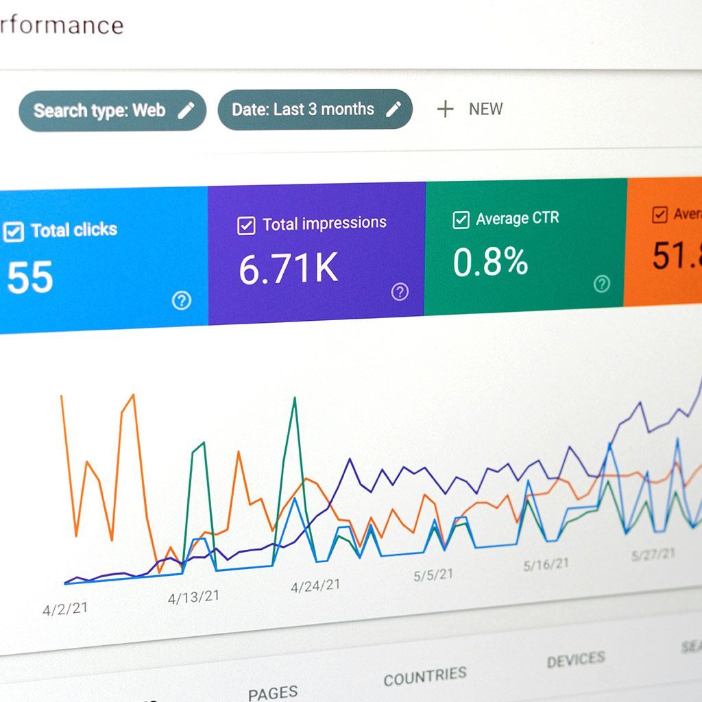 Google Search Console dashboard displaying performance metrics, including 55 clicks, 6.71K impressions, and a 0.8% CTR.