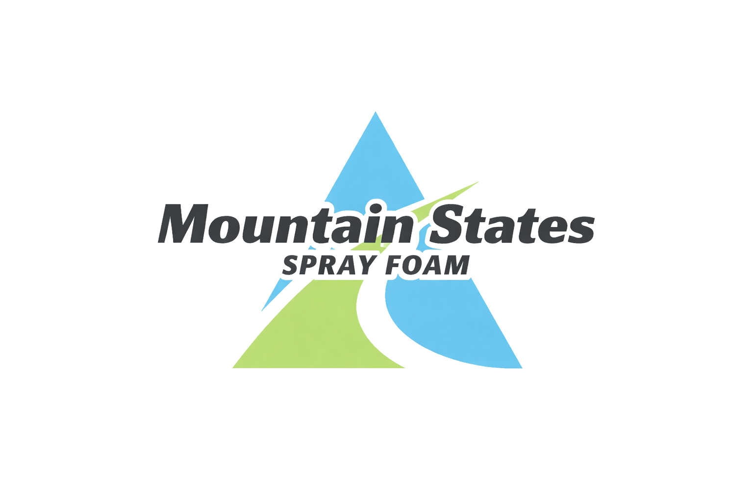 Logo for Mountain States Spray Foam with a light blue and green triangle design divided by a white swoosh.