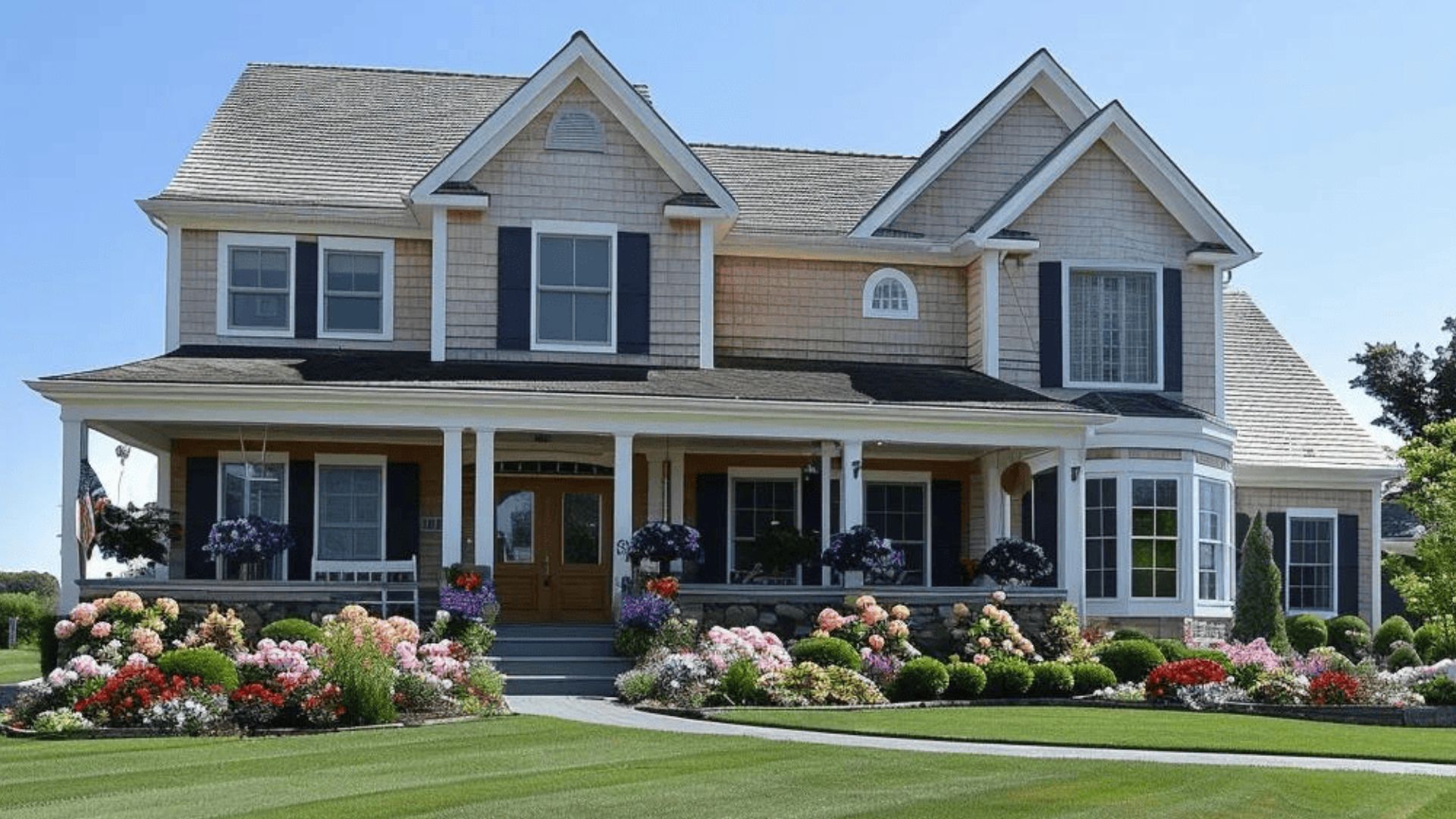 Green lawn maintained by automated sprinkler system in Rhode Island
