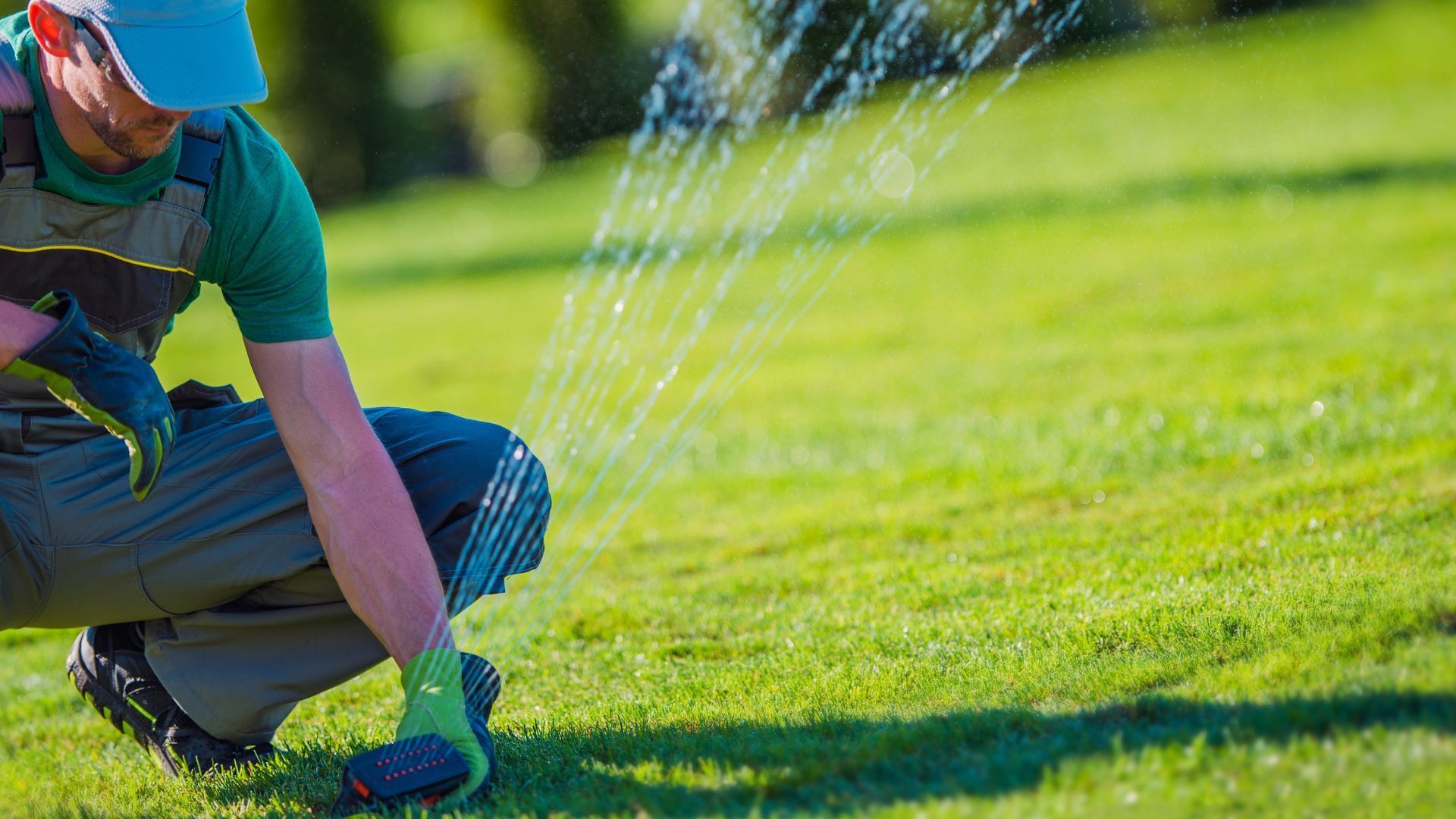 Homeowner inspecting sprinkler system issues in Rhode Island