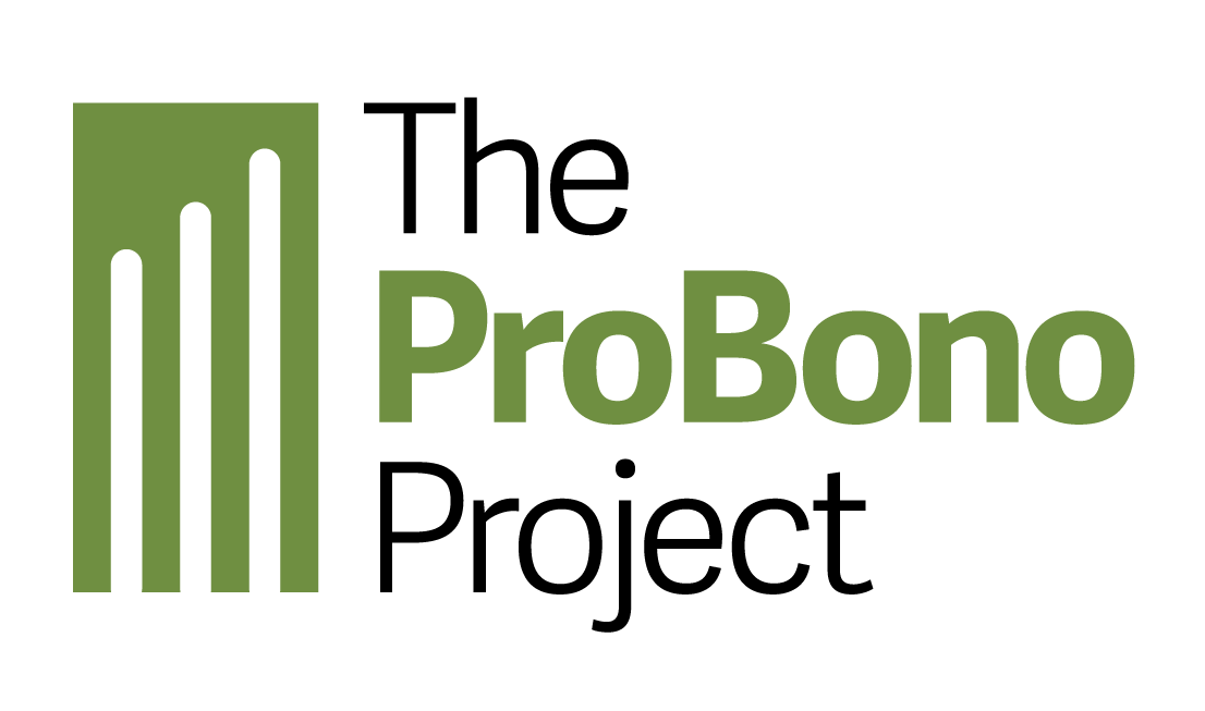 El logotipo de The ProBono Project presenta un icono verde con tres barras ascendentes junto al texto en verde y negro.