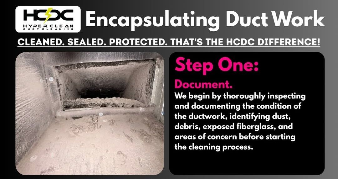 Fiberglass duct encapsulation by Hyper Clean Duct Cleaning to protect interior HVAC duct lining.