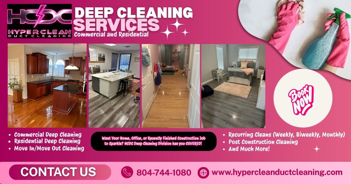 HCDC cleaning team performing professional deep cleaning in a residential interior after shots of cl