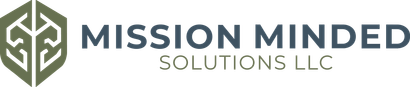 Mission Minded Solutions LLC logo with green shield icon and gray text