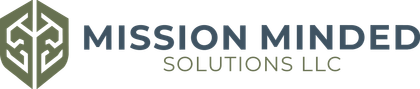 Mission Minded Solutions LLC logo with green shield icon and gray text