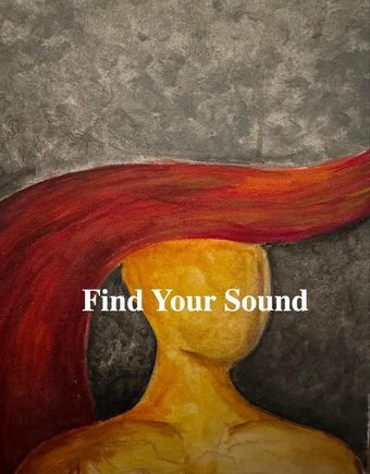 A painting of a woman with red hair and the words `` find your sound ''.