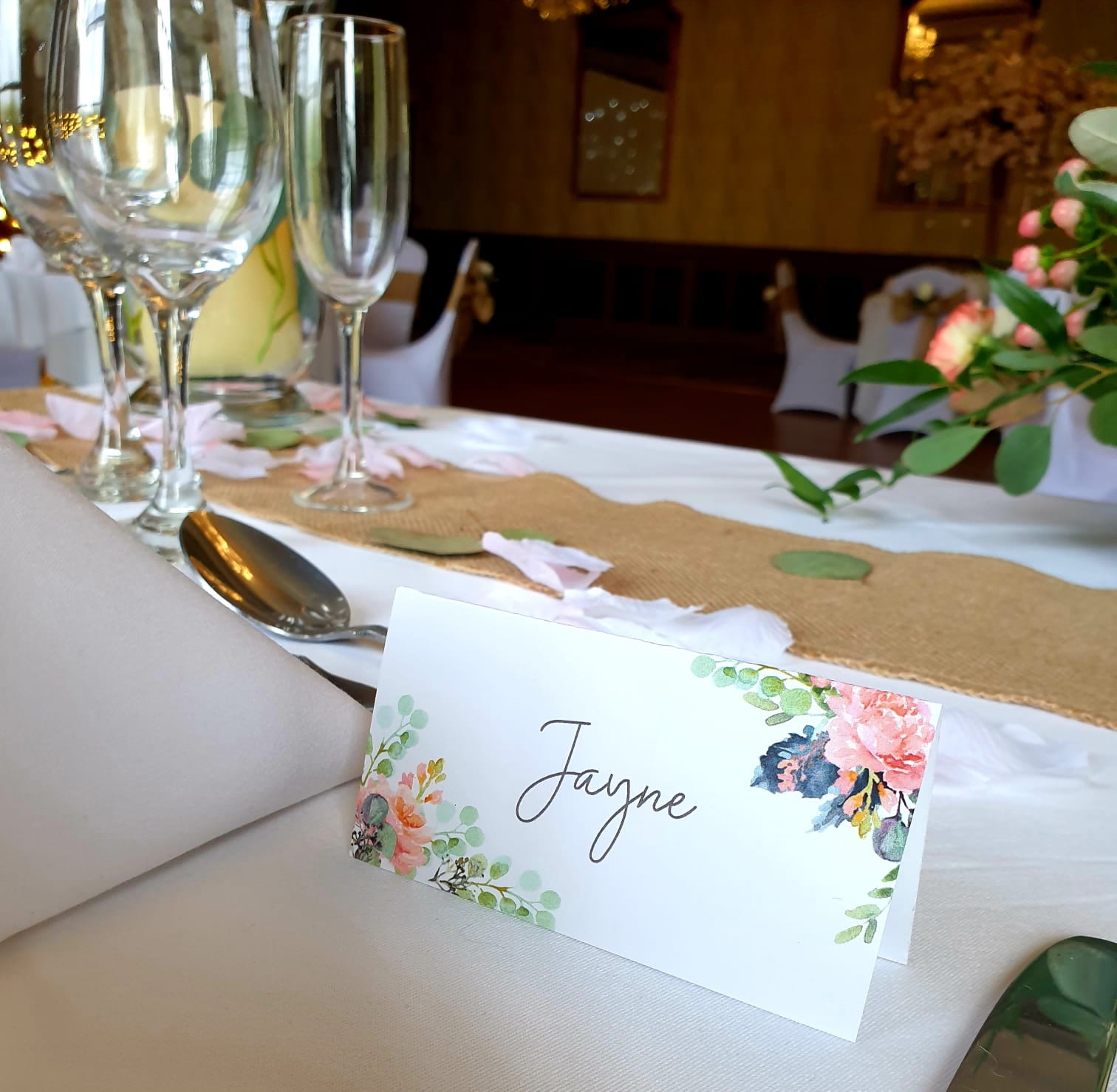 Place setting with a name card that says 
