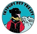 Black dog wearing a red jacket and yellow bandana, with a mountain backdrop, 