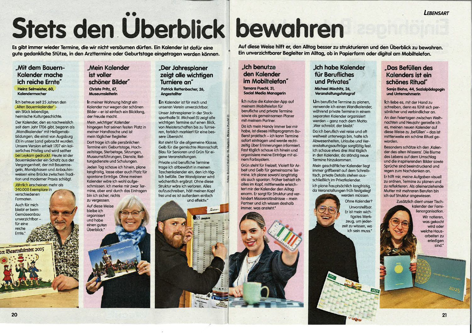 Ein deutscher Zeitungsartikel mit der Überschrift „Stets den Überblick bewahren“ 