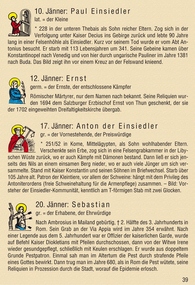 Plakat mit vier kleinen illustrierten Ankündigungen in deutscher Sprache, überwiegend gelber und roter Text auf beigem Hintergrund.