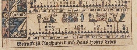 Sepiafarbene historische Illustration einer Prozession mit vielen kleinen Figuren und einer deutschen Bildunterschrift am unteren Rand.