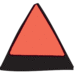 Rotes dreieckiges Warnschild mit schwarzem Sockel auf weißem Hintergrund