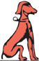 Logo eines stehenden roten Hundes mit schwarzer Umrandung auf weißem Hintergrund