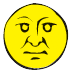 Gelbes Emoji mit wütendem Gesicht, zusammengezogenen Augenbrauen und finsterem Mund