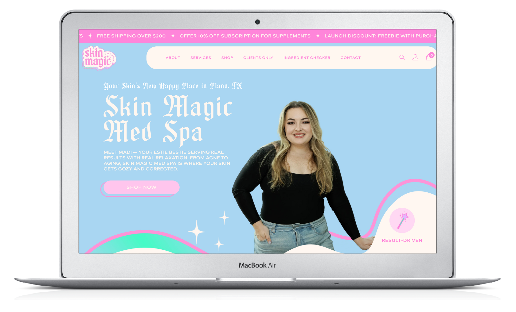 A laptop computer is open to a website that says `` take your media to new heights ''.