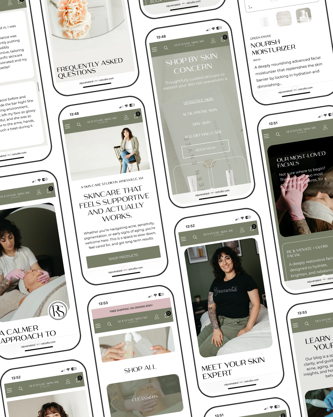 Collage of smartphone app screens featuring fashion photos and text posts on a white background
