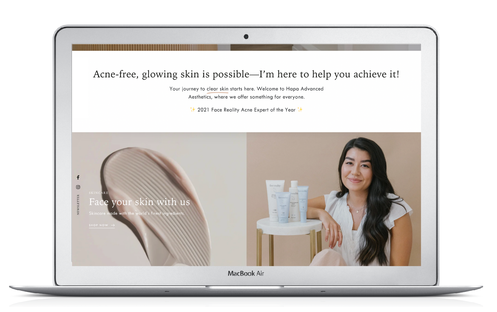 A laptop computer is open to a website with maddie tamashiro on it.