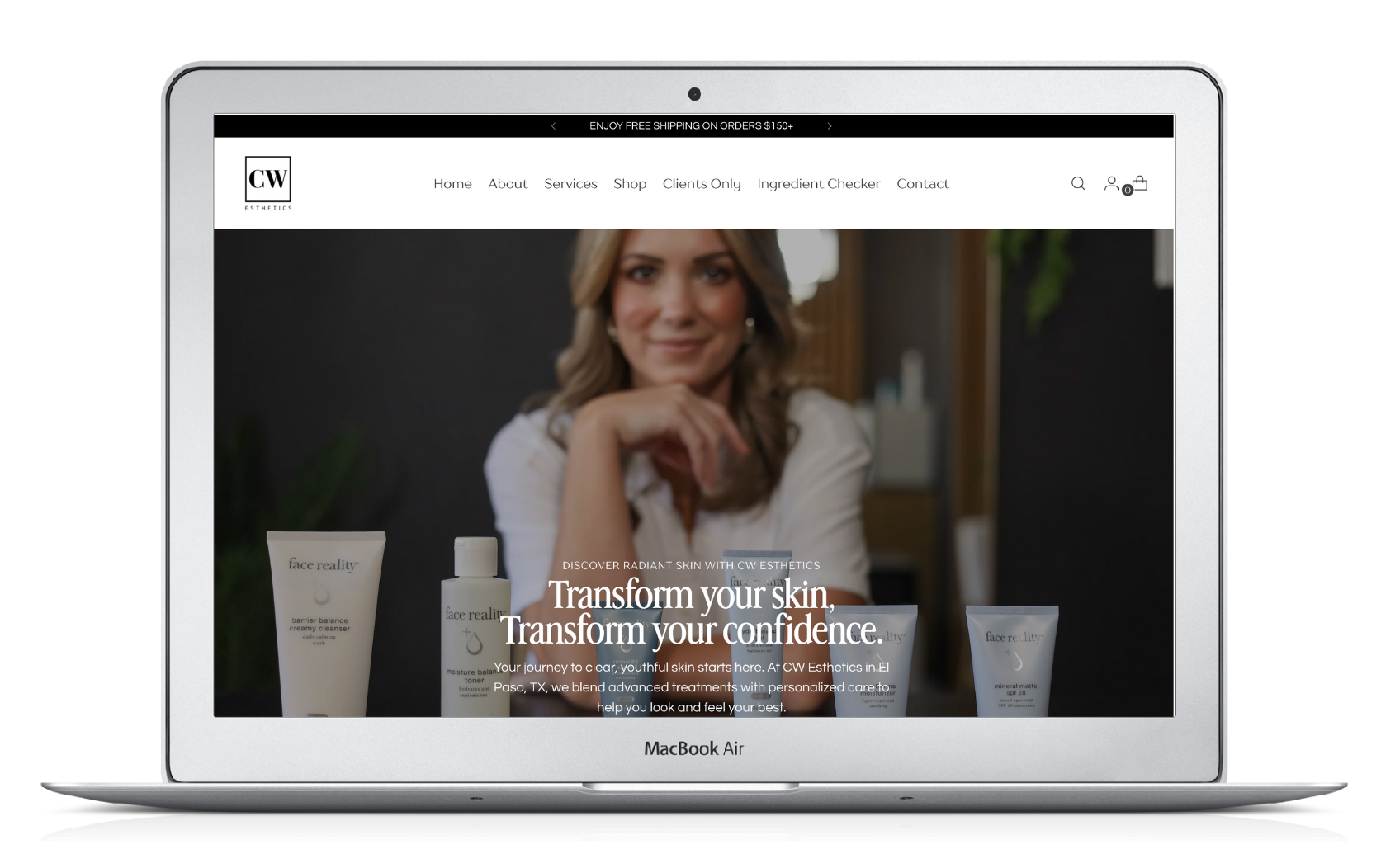 A laptop computer is open to a website with a woman on the screen.