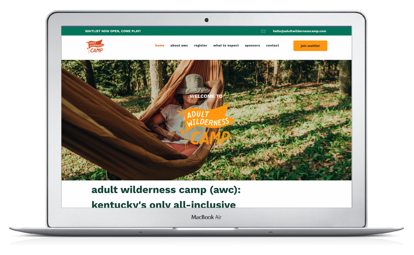 adult wilderness camp website on computer screen