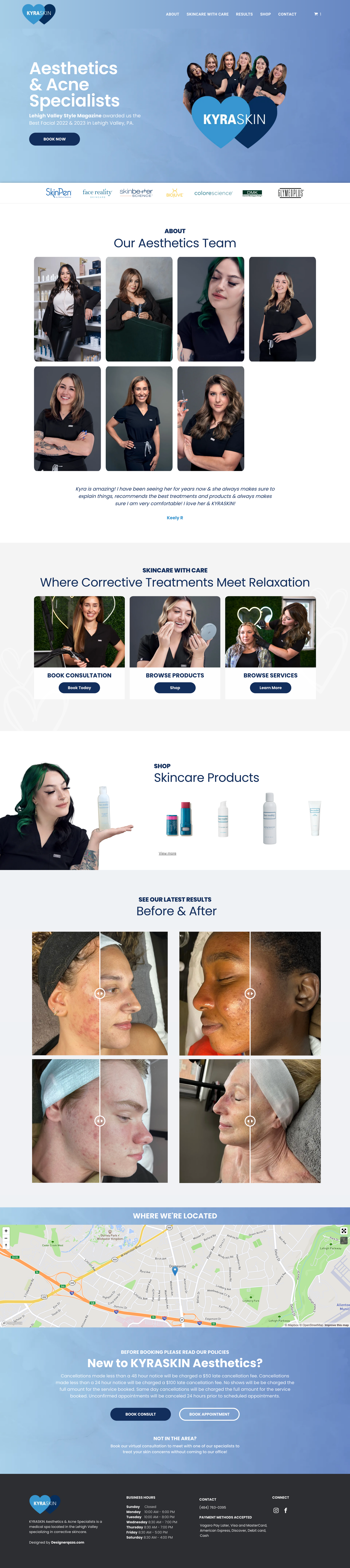 Website showing a blue-themed medspa, posts, and image galleries