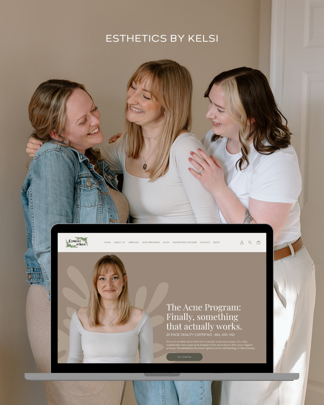 Promotional collage for Iluvia Aesthetics featuring skincare products and a smiling woman on a dark background