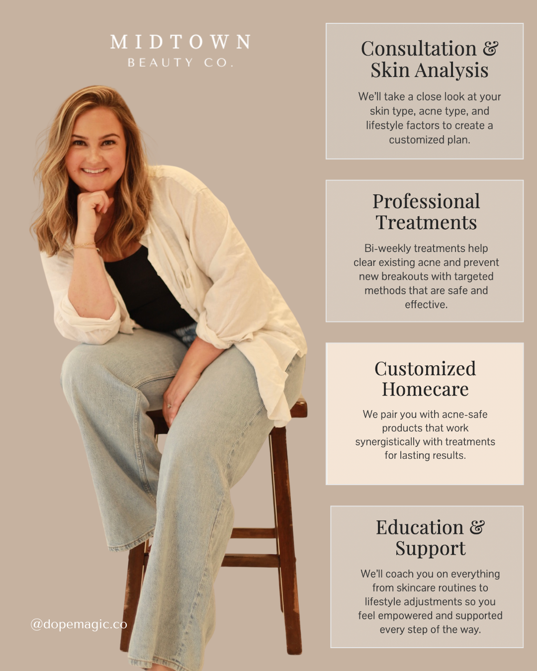 Website promoting skincare products; woman in purple shirt, skincare products, text about skin health.