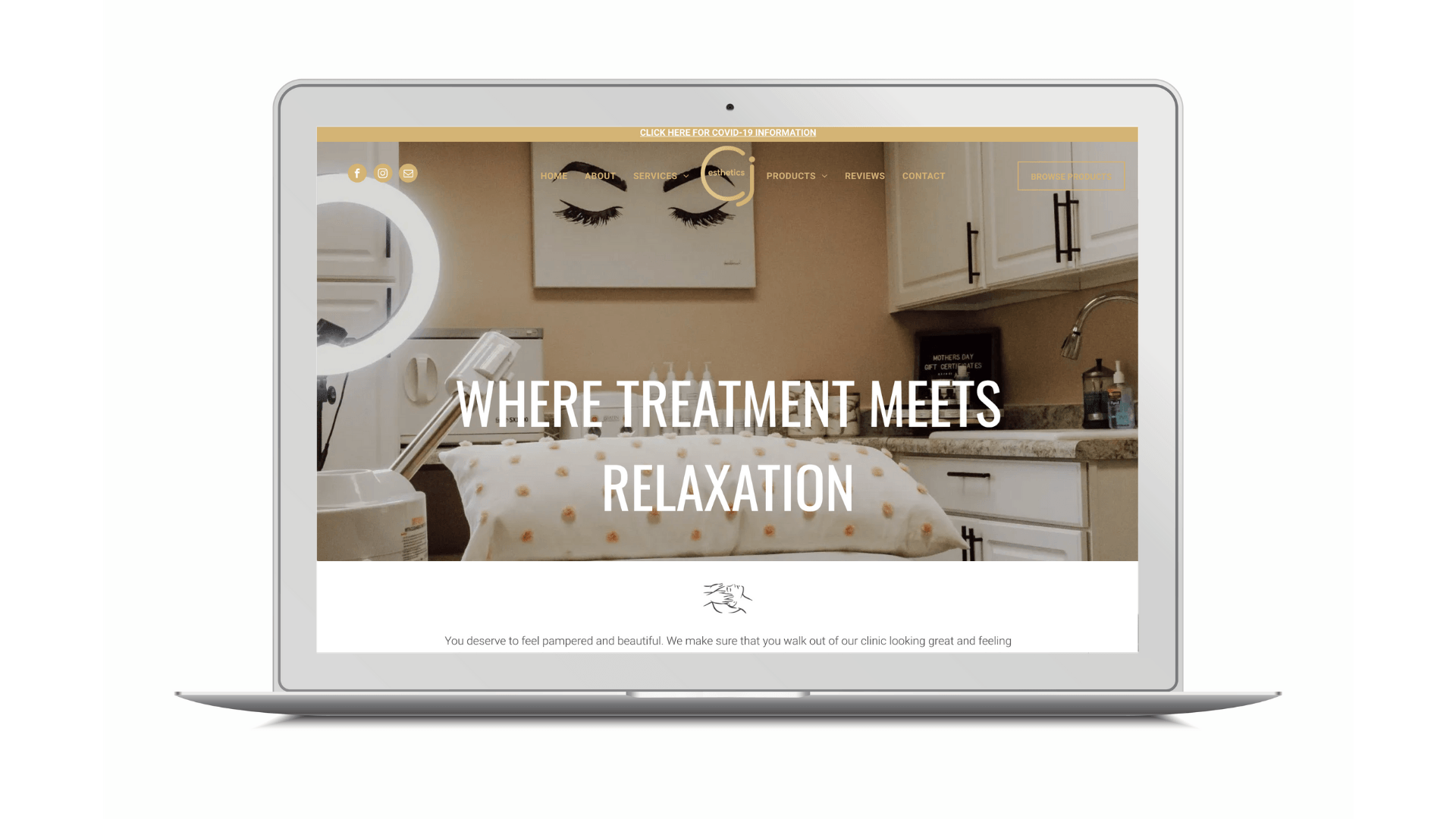 A laptop computer is open to a website that says `` where treatment meets relaxation ''.