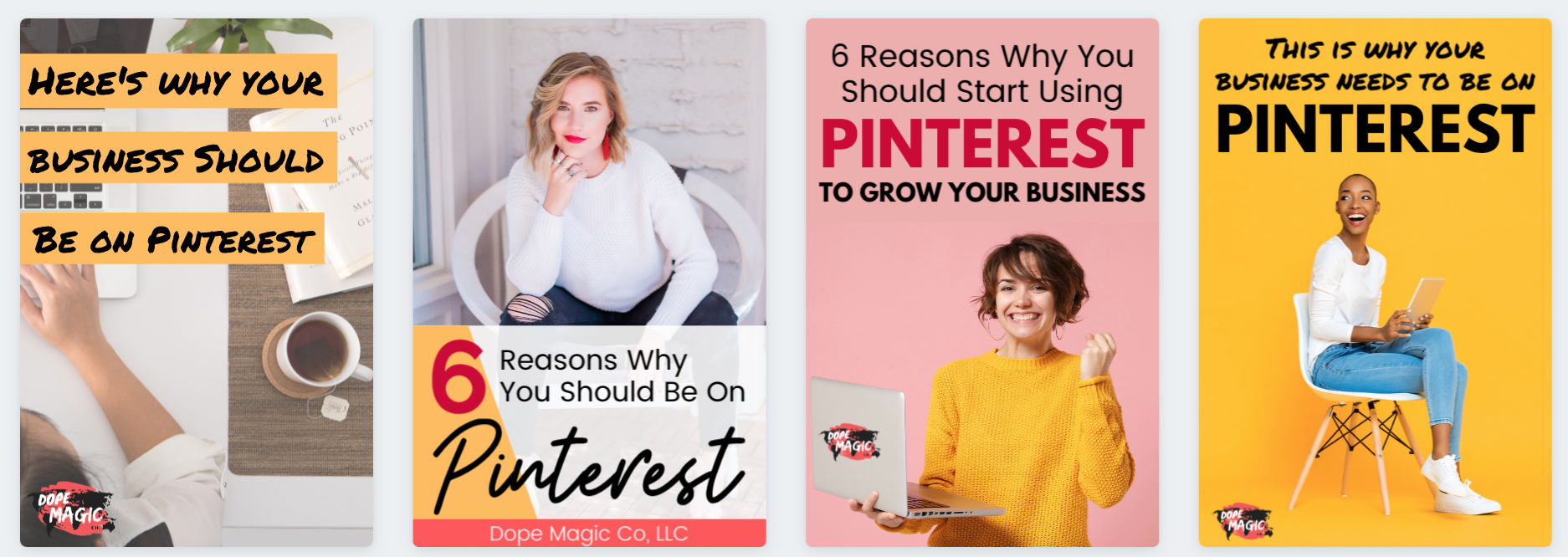 A collage of four posters about pinterest.