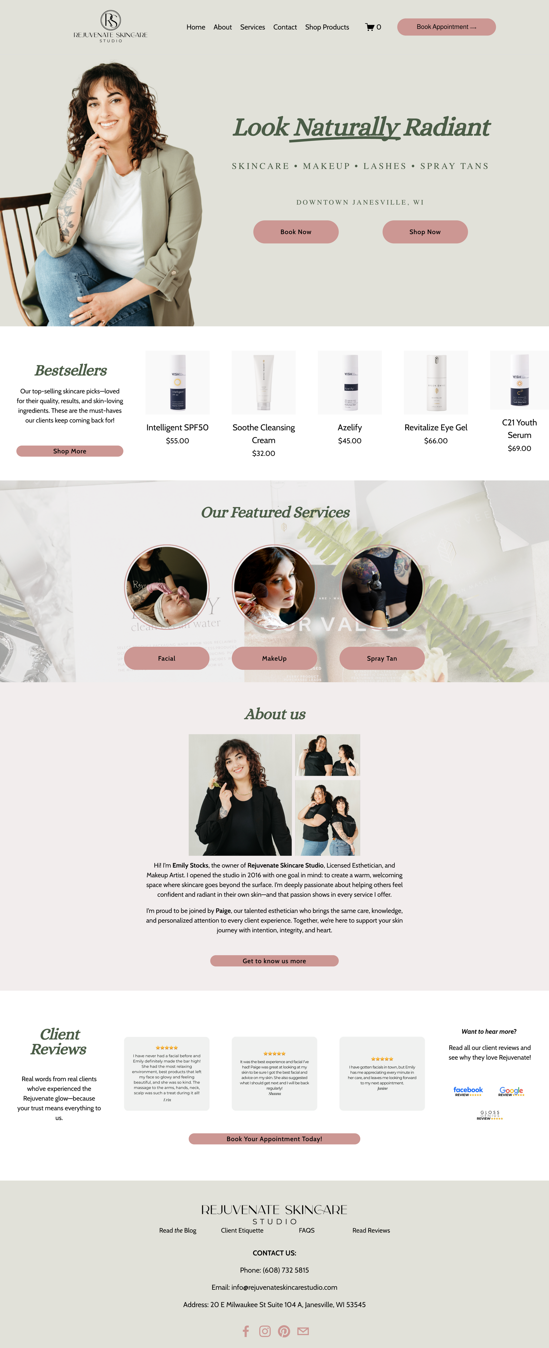 Pastel beauty salon homepage with product icons and skincare photos