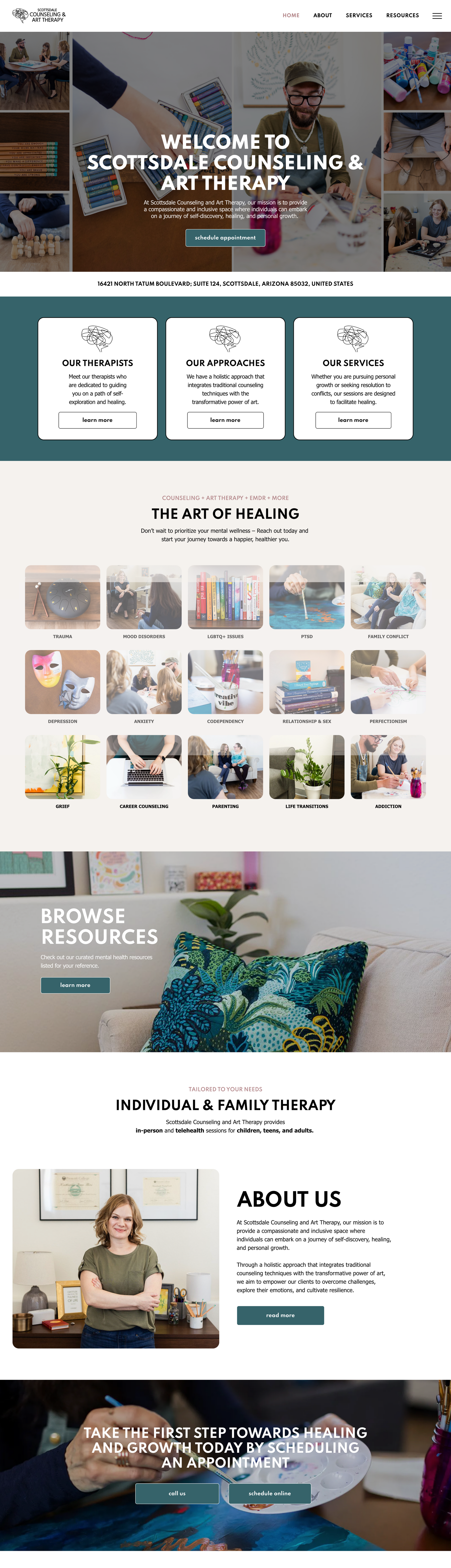Collage of a website homepage with hero banner, service cards, gallery, and contact sections.