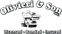 Olivieri & Son Inc. logo with a construction truck below the text, Licensed, Bonded, and Insured.