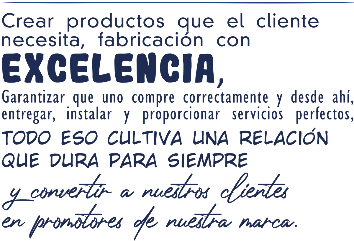 A sign that says crear productos que el cliente necesita fabricacion con excelencia