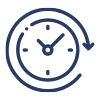 Un dibujo lineal de un reloj con una flecha alrededor.