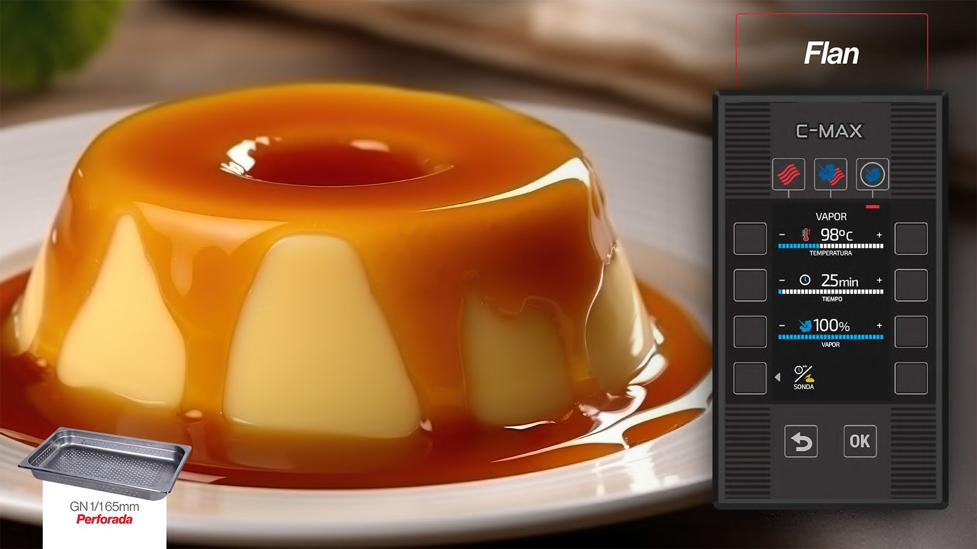 Un pudín con salsa de caramelo en un plato blanco