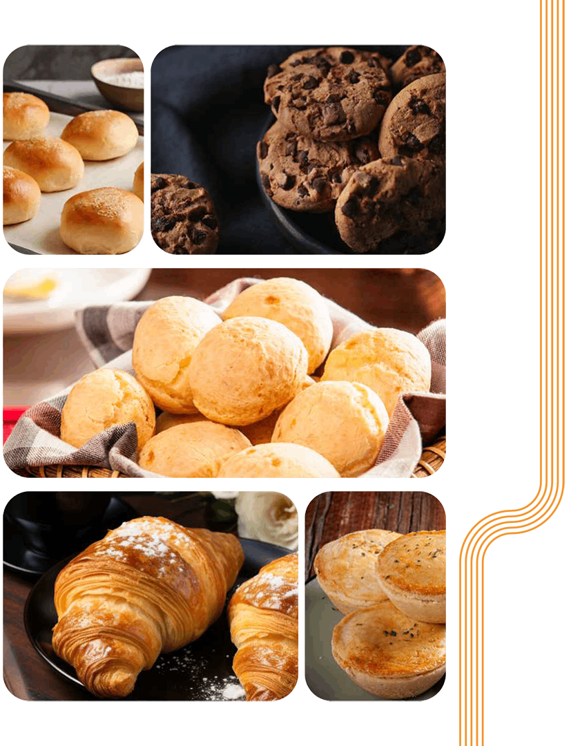 Hay muchos tipos diferentes de pan y galletas en este collage.