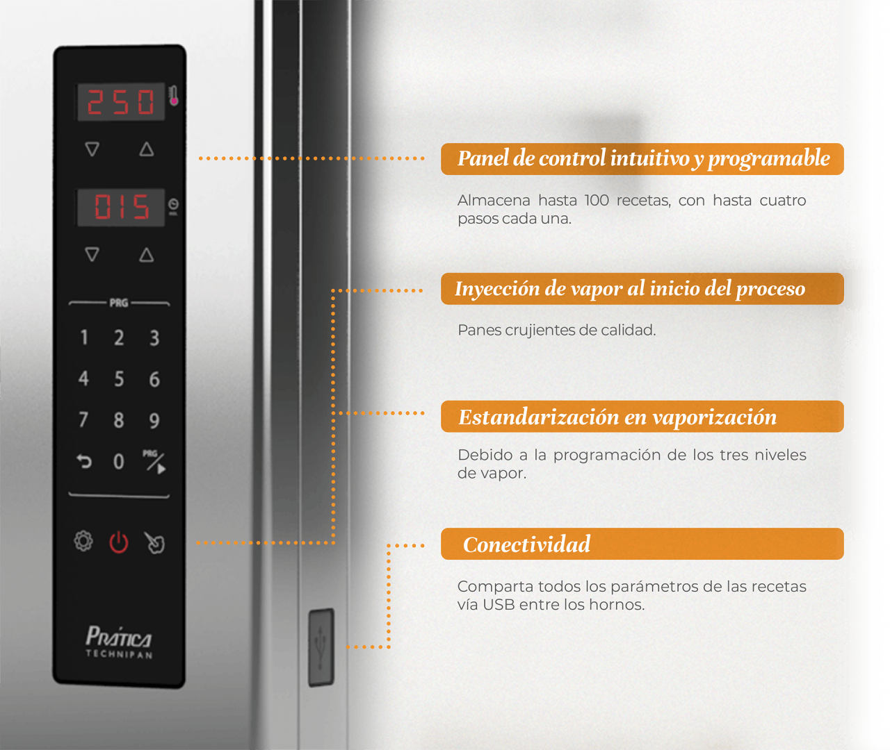 Un microondas de acero inoxidable con el número 250.