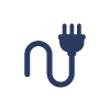 Un icono azul de un cable con un enchufe conectado a él.