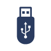 Un icono de unidad flash USB azul sobre un fondo blanco.