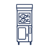 Un dibujo lineal de un refrigerador con pescado dentro.