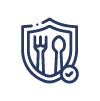 Un escudo con un tenedor y una cuchara dentro.