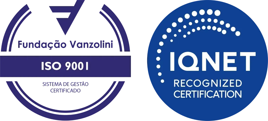 Two logos for iso 9001 and iqnet recognized certification