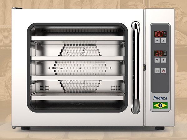 Un horno de acero inoxidable con una pantalla digital que dice primea.