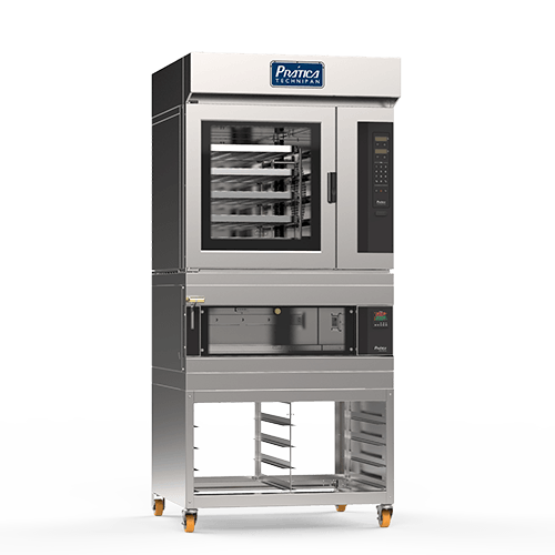 Un modelo 3D de un horno de acero inoxidable sobre un fondo blanco.